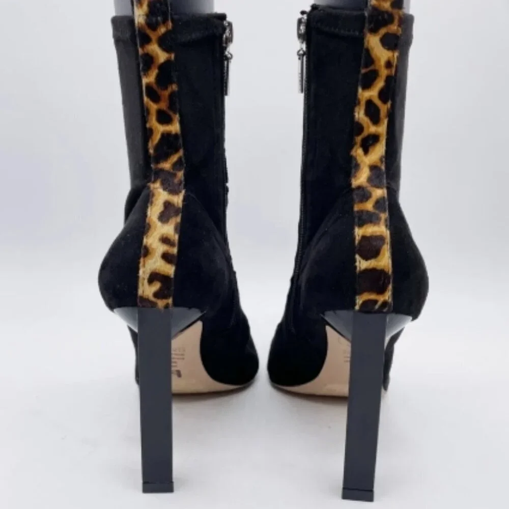 SCHUTZ Benine Suede Bootie Black Leopard Stripe Back Size 9 NWT